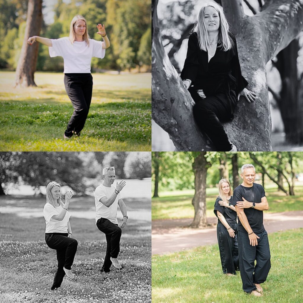 Muž a žena cvičiaci tai chi